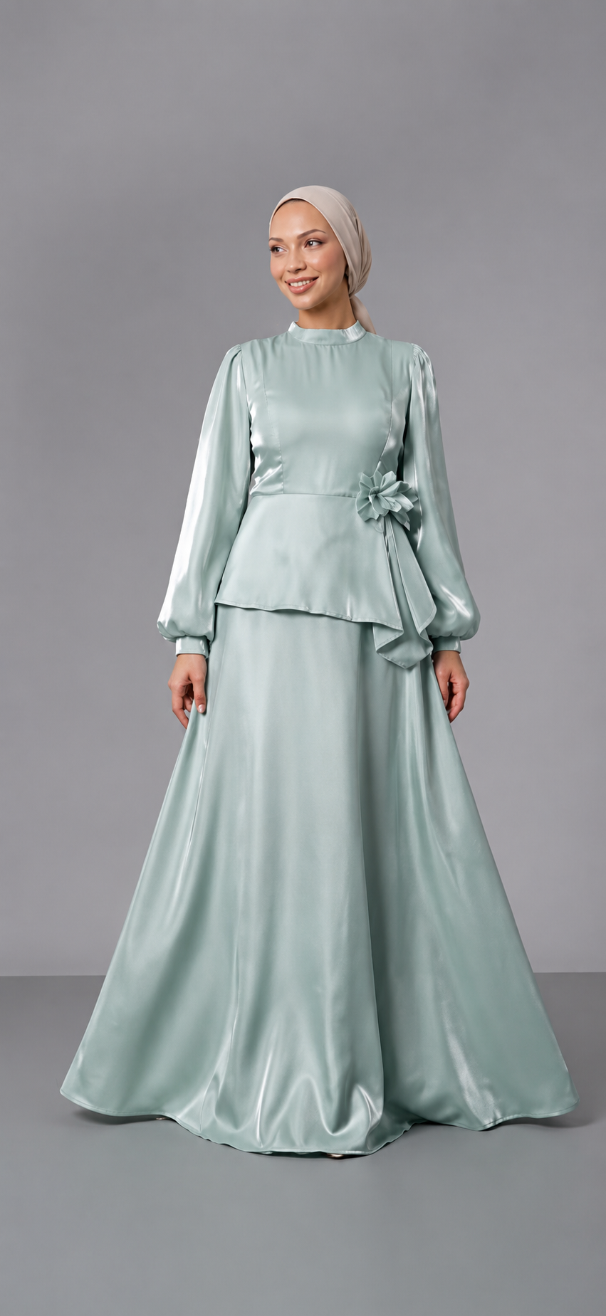 Floral Satin Evening Dress