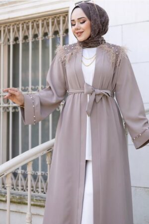 Feather Detail Belted Abaya