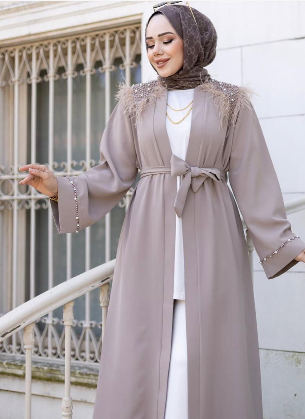 Feather Detail Belted Abaya