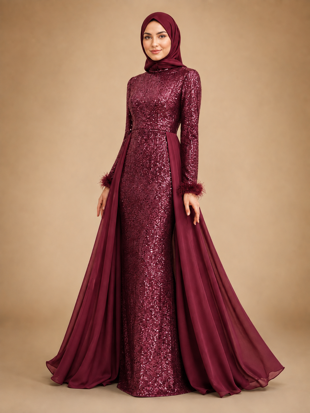 Sequin Cape Evening Dress - Image 2