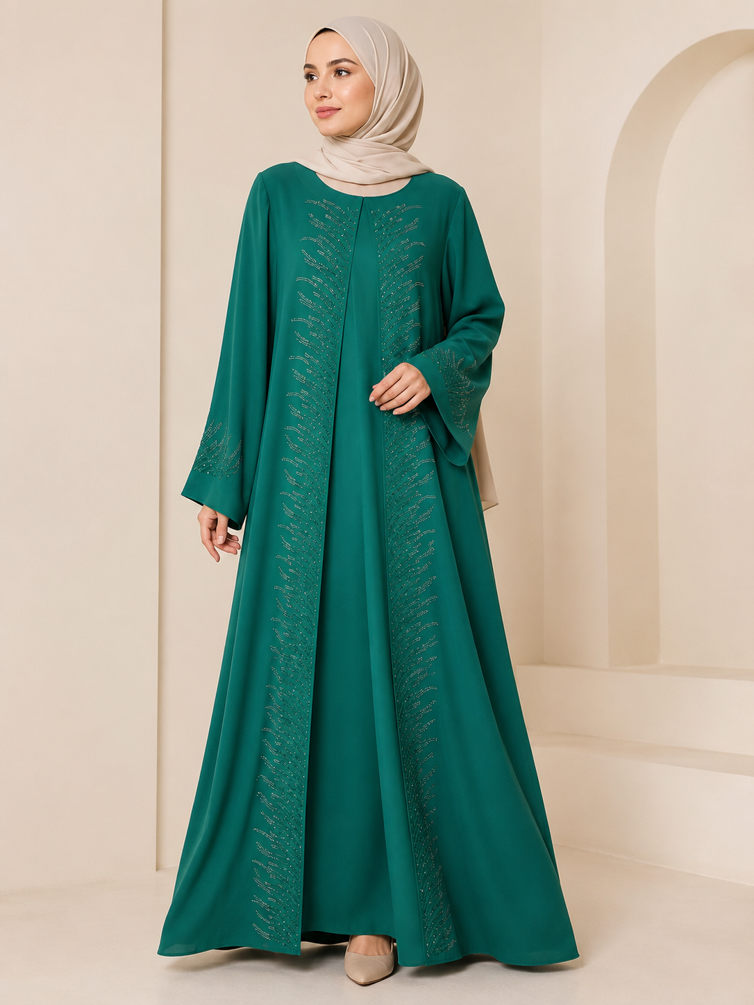 Emerald Embellished Evening Dress