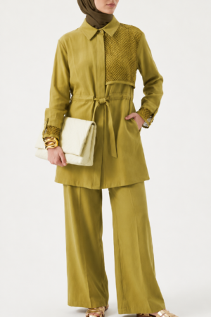 Olive Textured Tunic & Wide Leg Pants Set