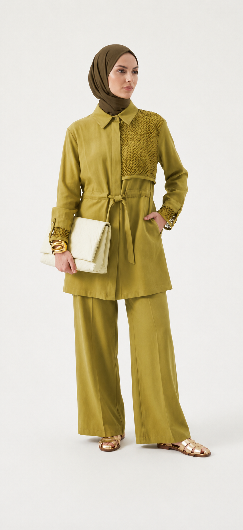 Olive Textured Tunic & Wide Leg Pants Set