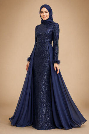 Sequin Cape Evening Dress