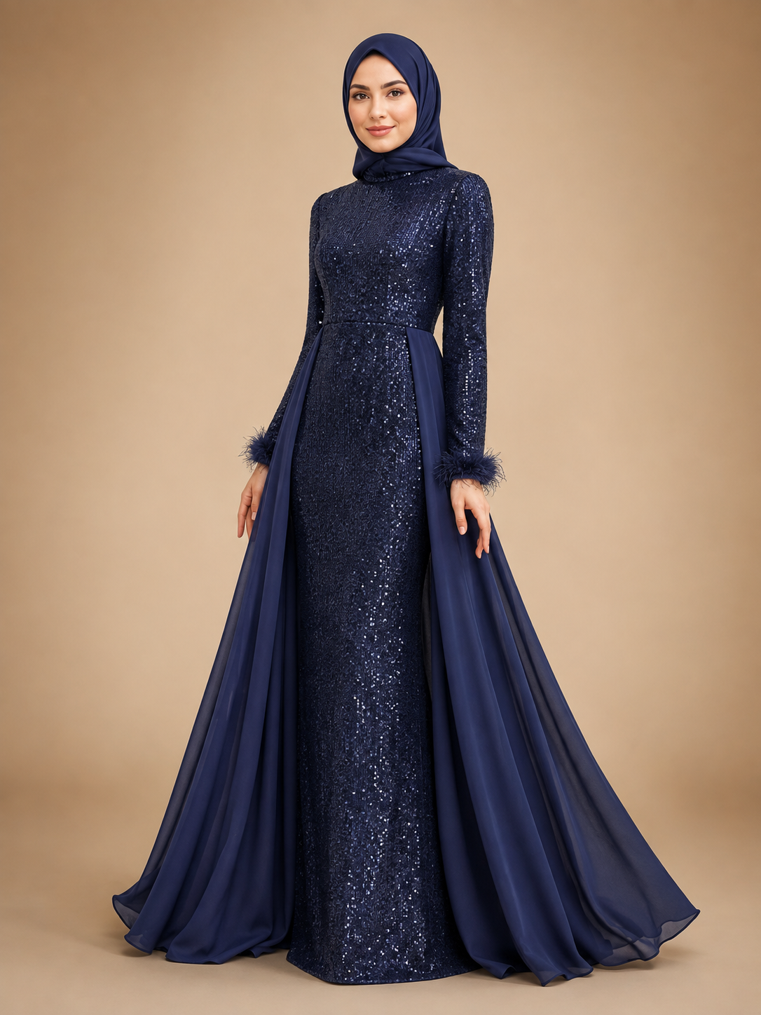 Sequin Cape Evening Dress