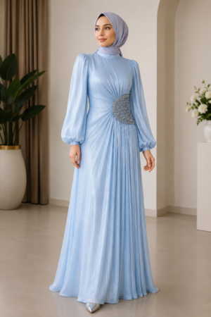 Celeste Crystal Pleated Evening Dress