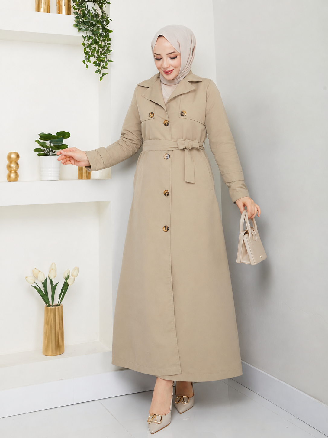 Belted Long Trench Coat - Image 3