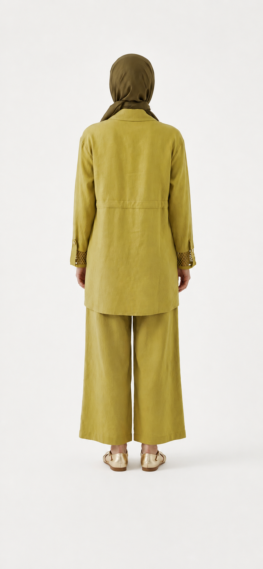 Olive Textured Tunic & Wide Leg Pants Set - Image 2