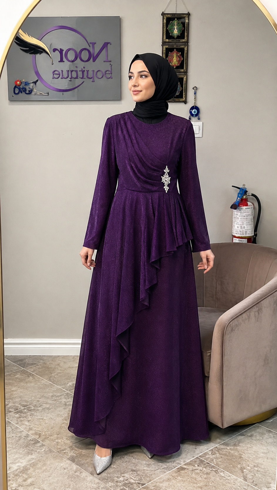 Embellished Glitter Evening Dress