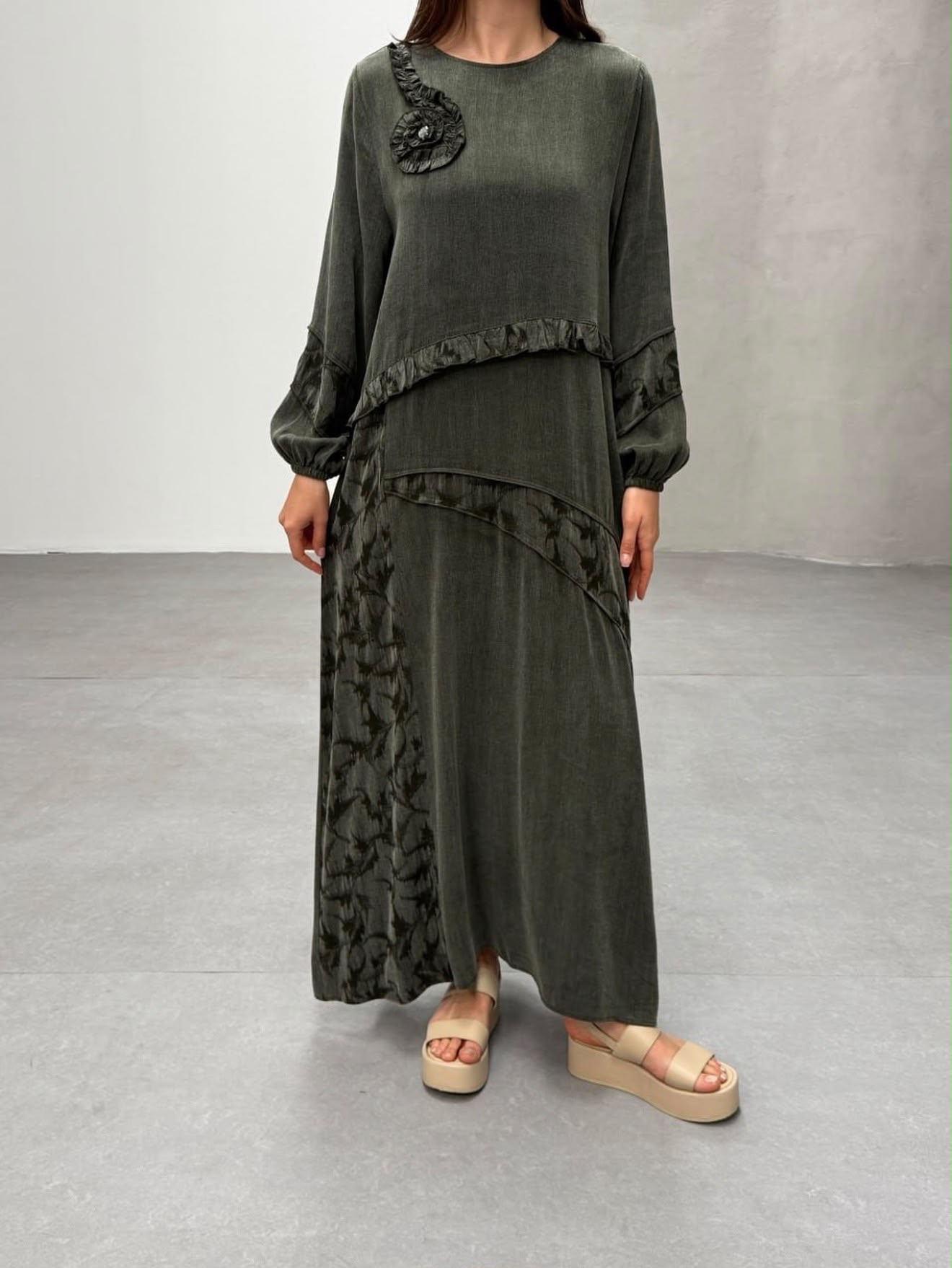 Cupro Silk Detail Maxi Dress - Image 2