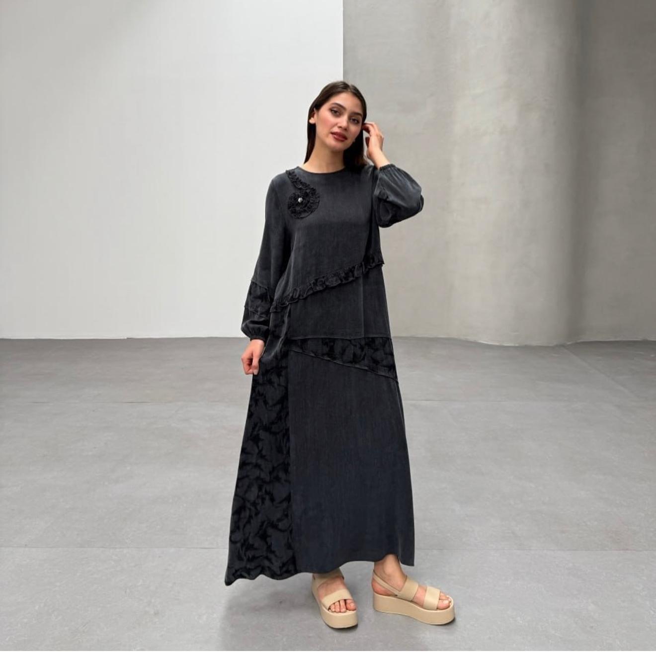 Cupro Silk Detail Maxi Dress