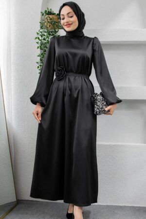 Satin Rose Belted Dress