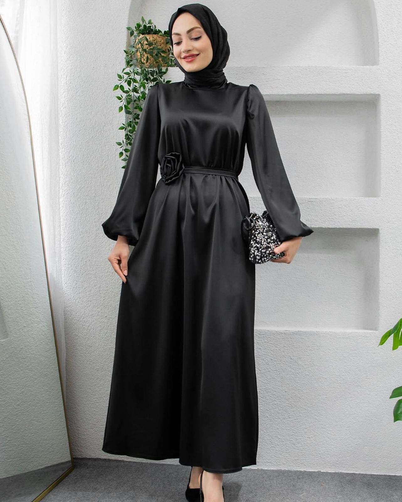Satin Rose Belted Dress