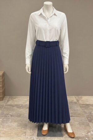 Premium Belted Crepe Pleated Maxi Skirt