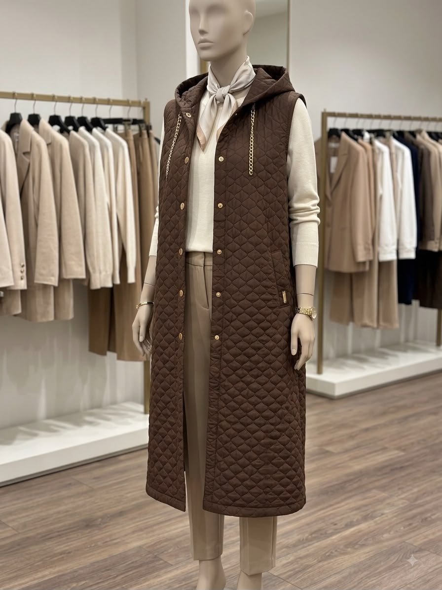 Quilted Hooded Long Vest