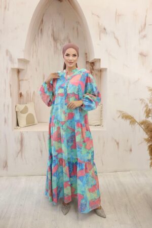Abstract Print Tiered Maxi Dress