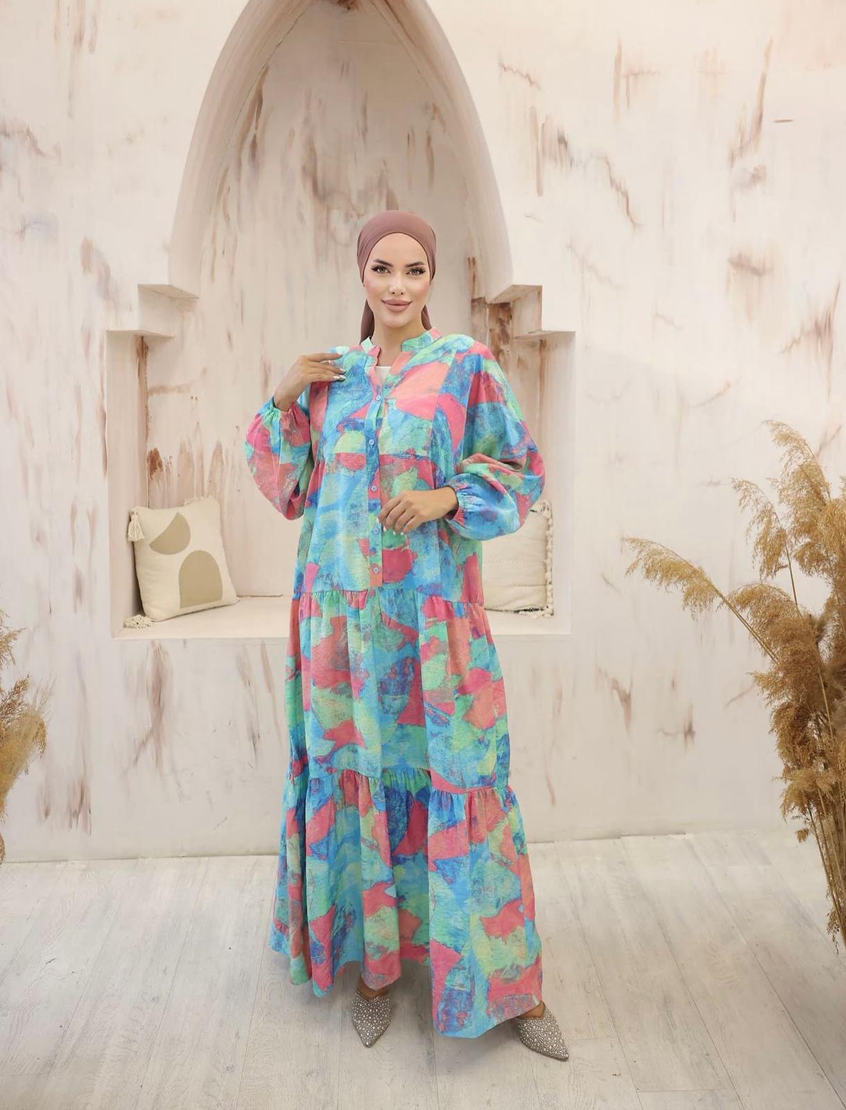 Abstract Print Tiered Maxi Dress
