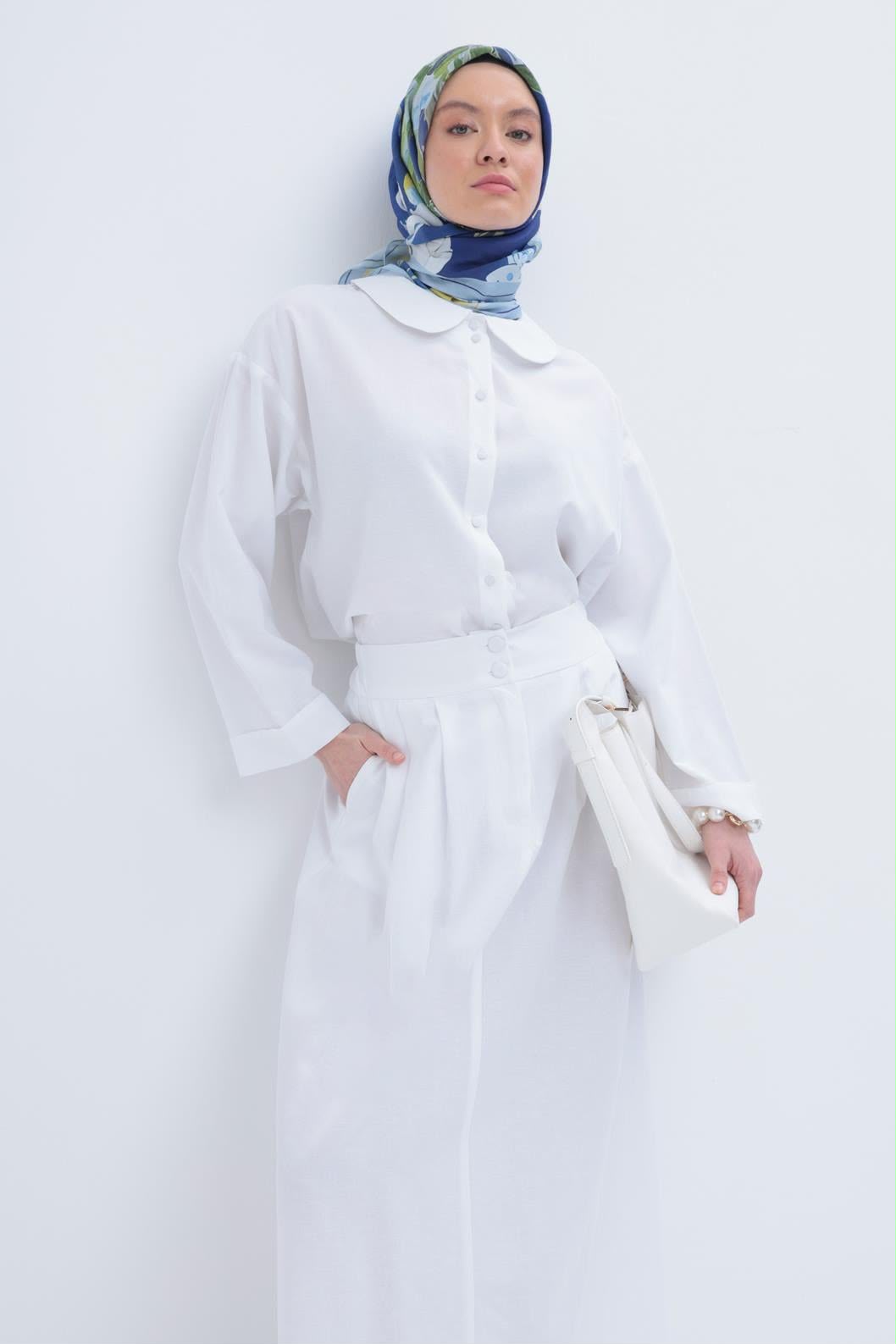 Linen Blend Shirt & Skirt Set
