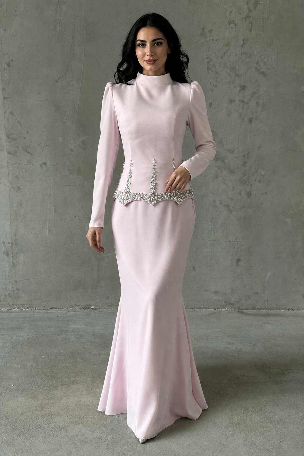 Crystal Mermaid Evening Dress – Powder Pink