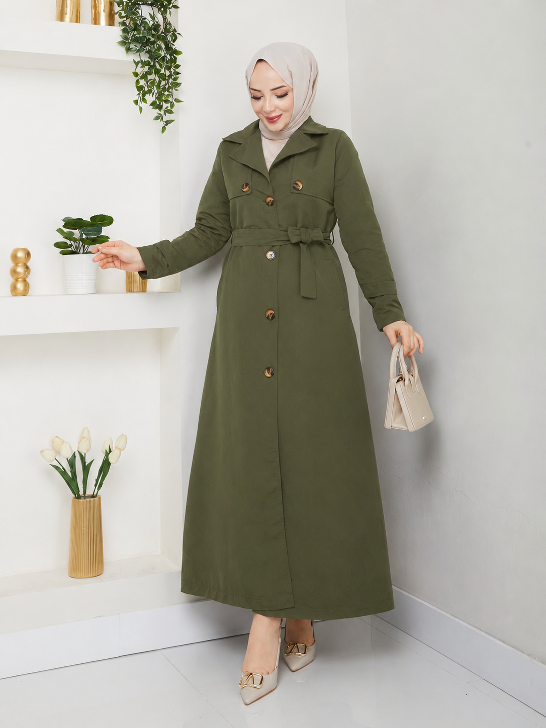 Belted Long Trench Coat - Image 2