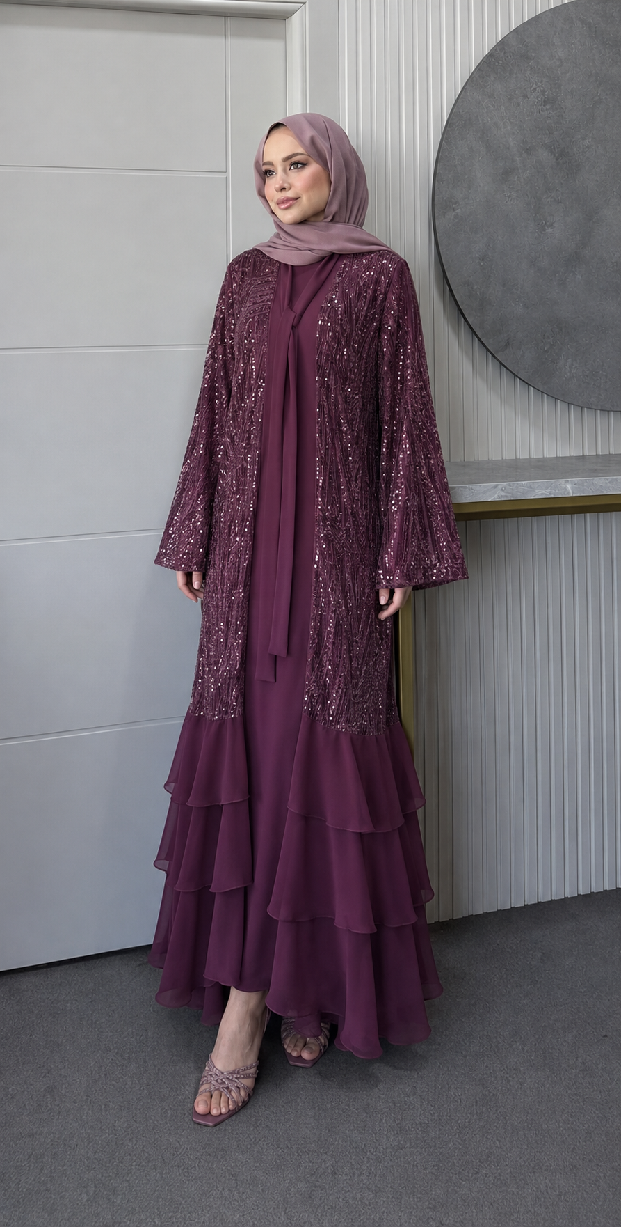 Sequin Chiffon Evening Dress