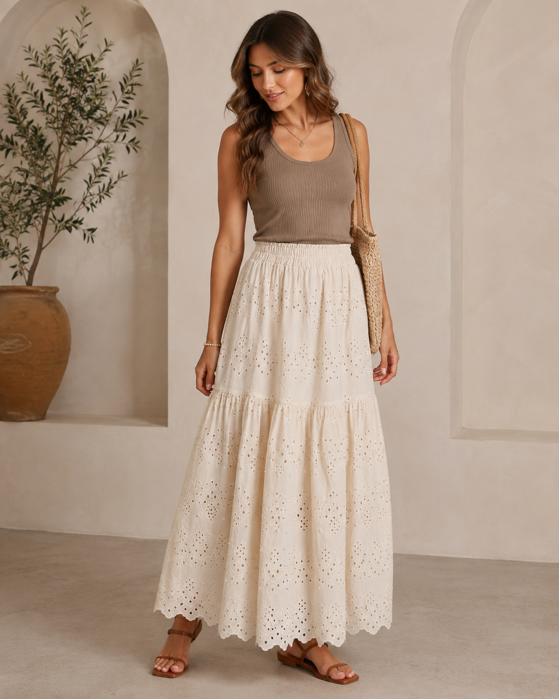 Pearl Detail Eyelet Maxi Skirt