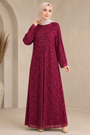 Lace Overlay Evening Dress