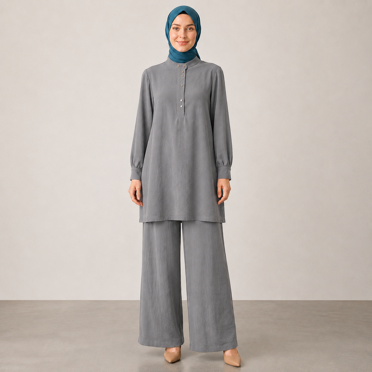 Button Detail Modest Pant Set - Image 2