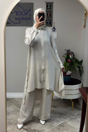 Tencel Zip-Up Long Tunic Pants Set