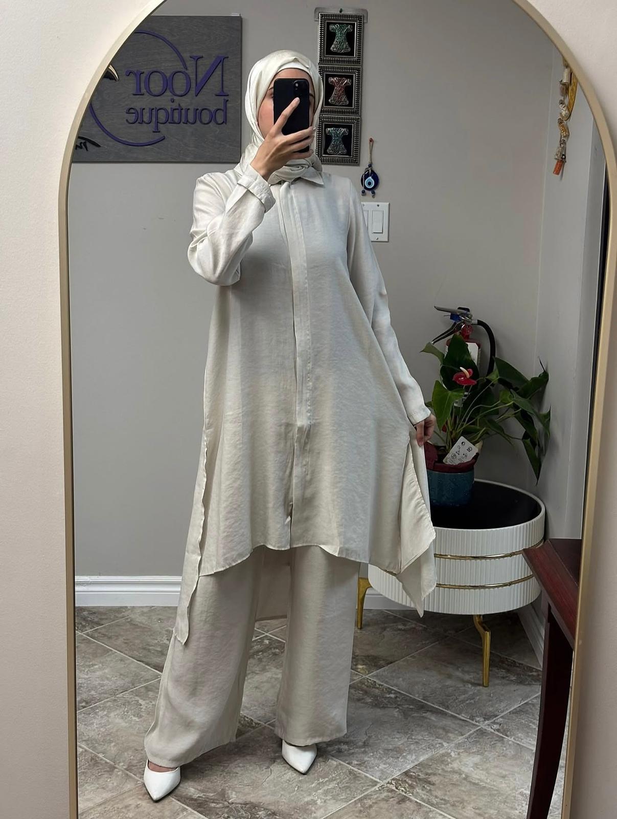 Tencel Zip-Up Long Tunic Pants Set