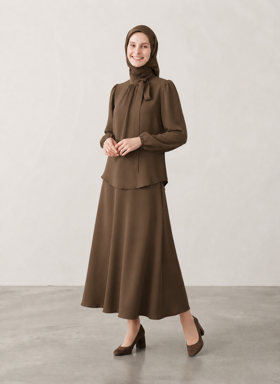 Tie-Neck Modest Matching Skirt Set - Image 2
