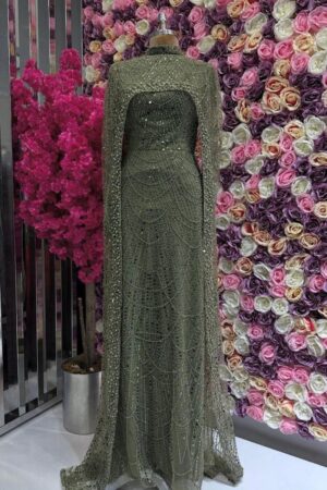 Embellished Cape Evening Dress