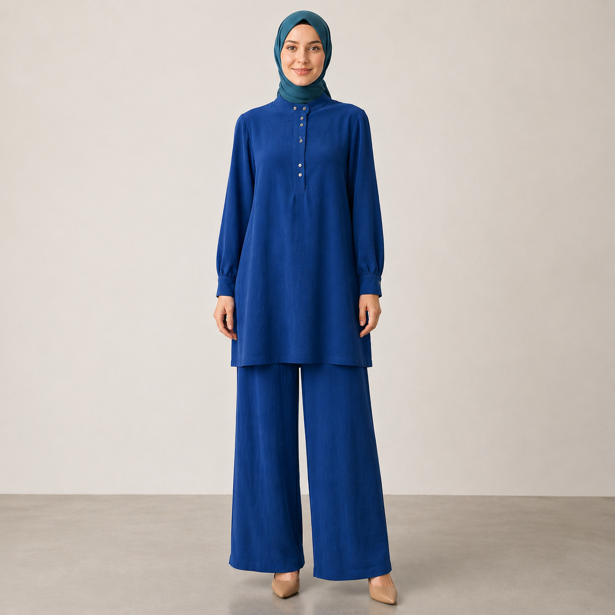 Button Detail Modest Pant Set