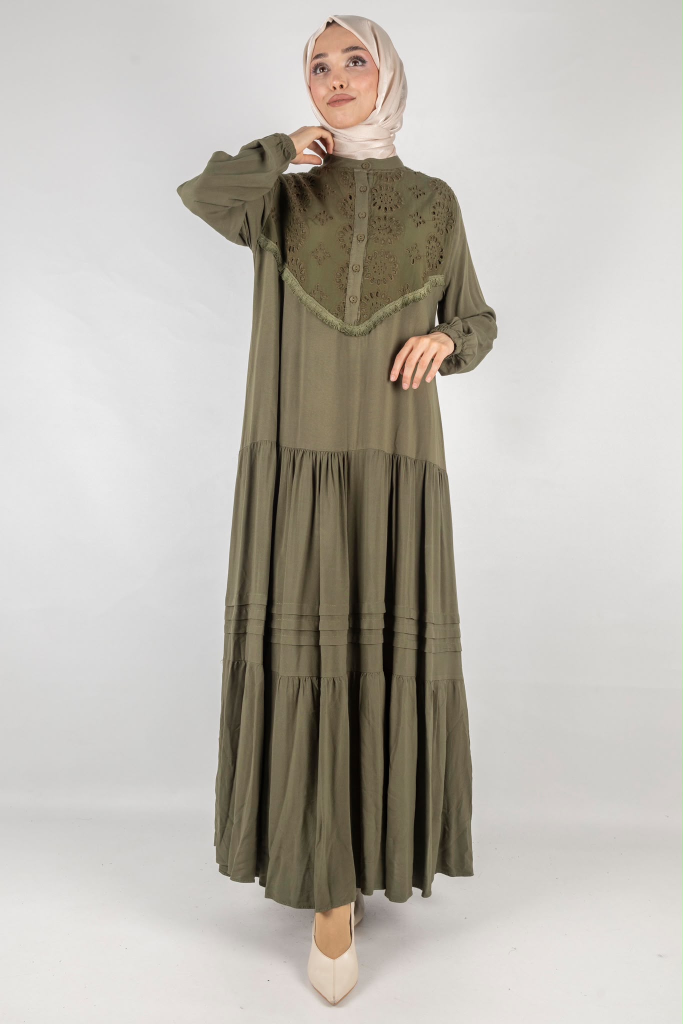 Embroidered Detail Viscose Maxi Dress