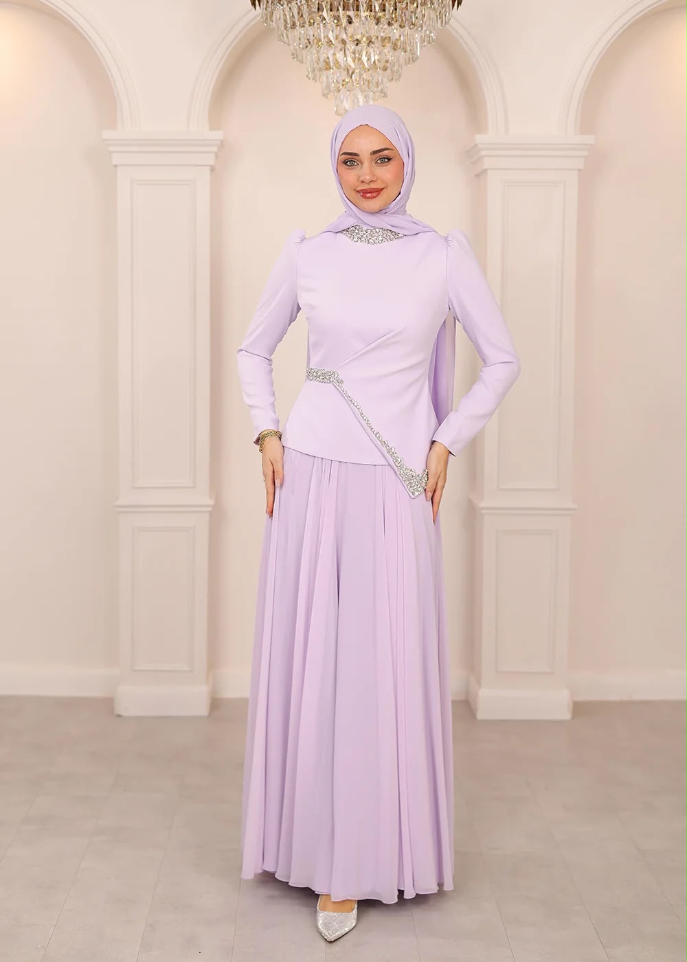 Crystal Trim Evening Dress - Image 3