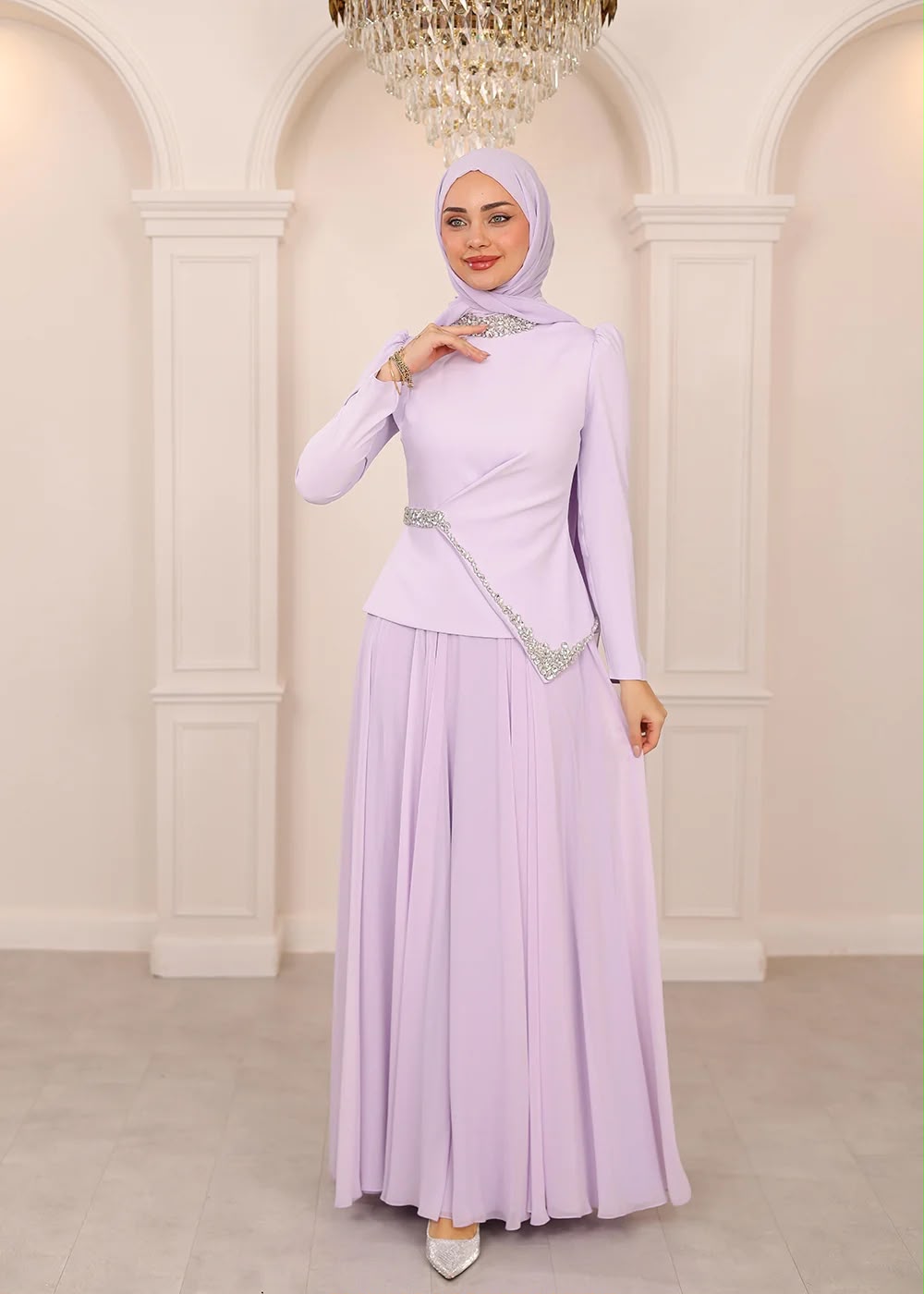 Crystal Trim Evening Dress