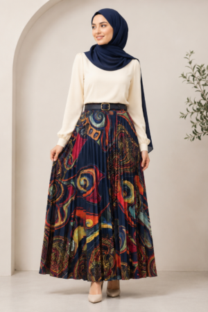 Navy Paisley Print Chiffon Maxi Skirt