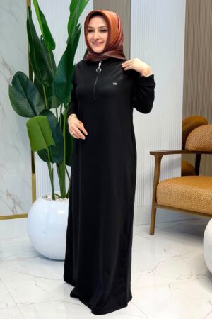 Half-Zip Long Modest Dress