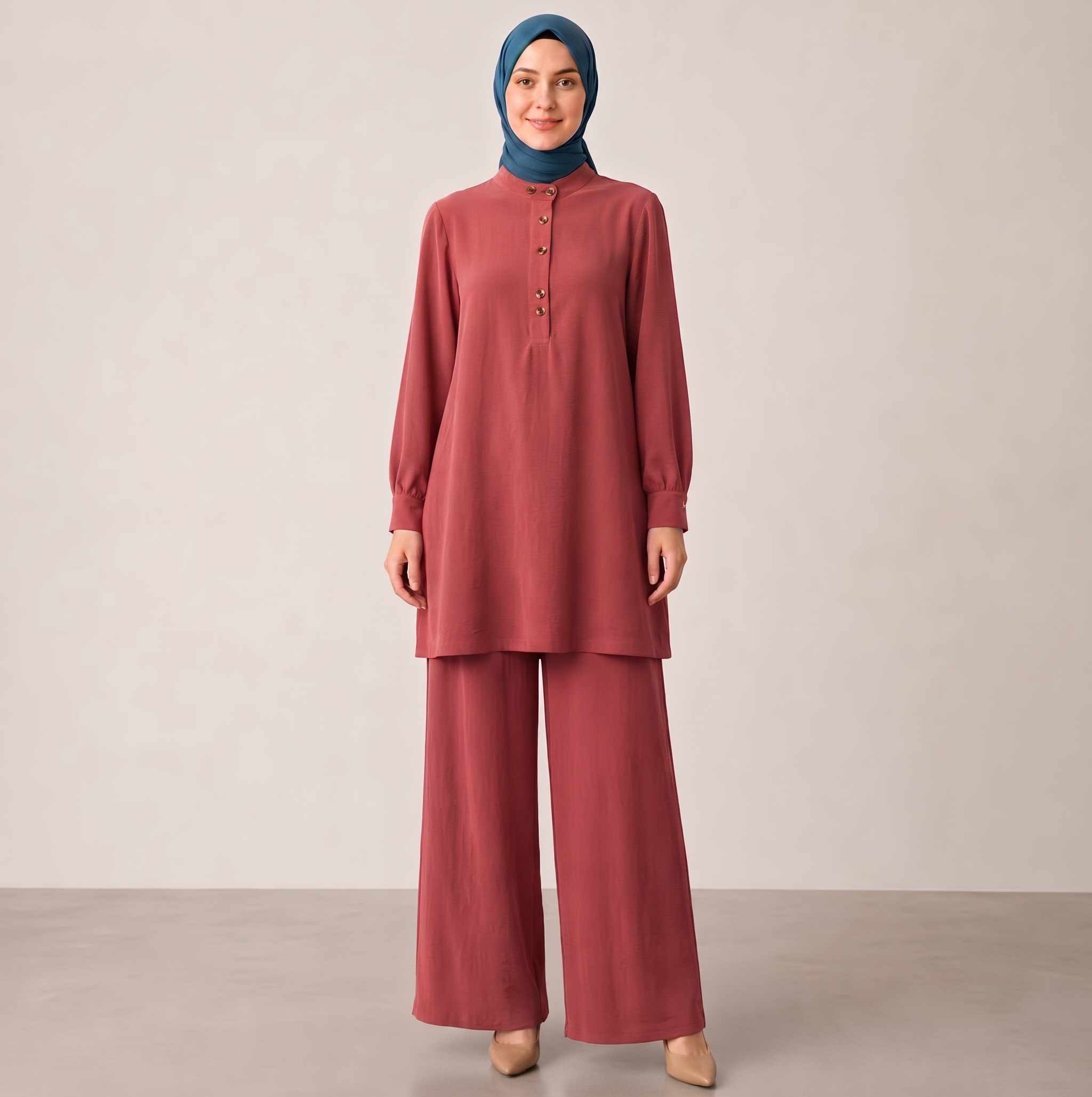 Button Detail Modest Pant Set - Image 3