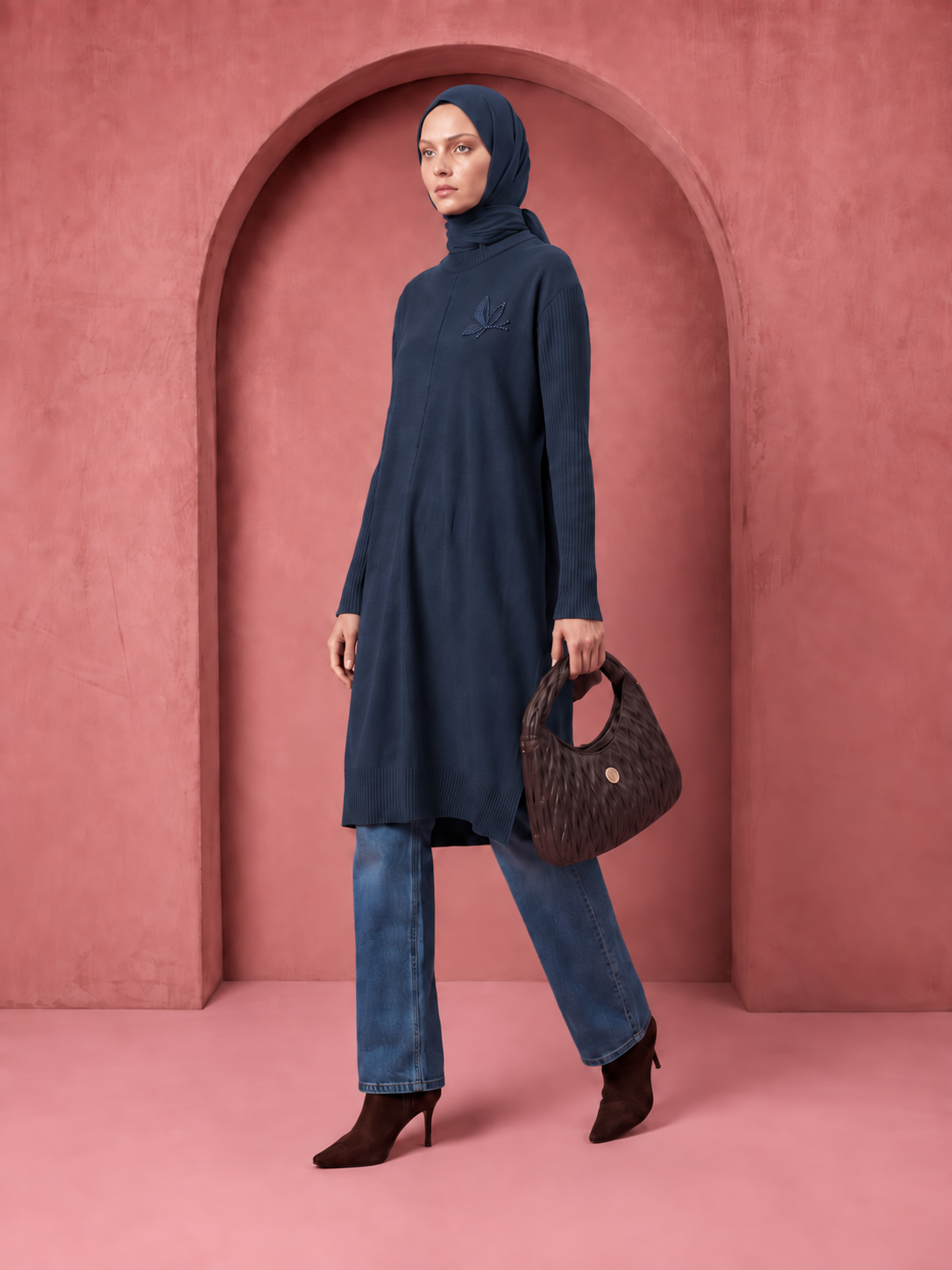Butterfly Detail Ribbed Knit Modest Tunic - Image 4