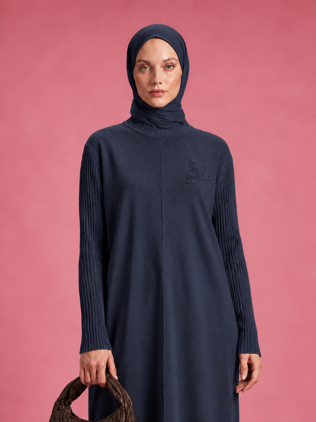 Butterfly Detail Ribbed Knit Modest Tunic - Image 3
