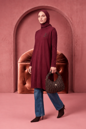 Butterfly Detail Ribbed Knit Modest Tunic