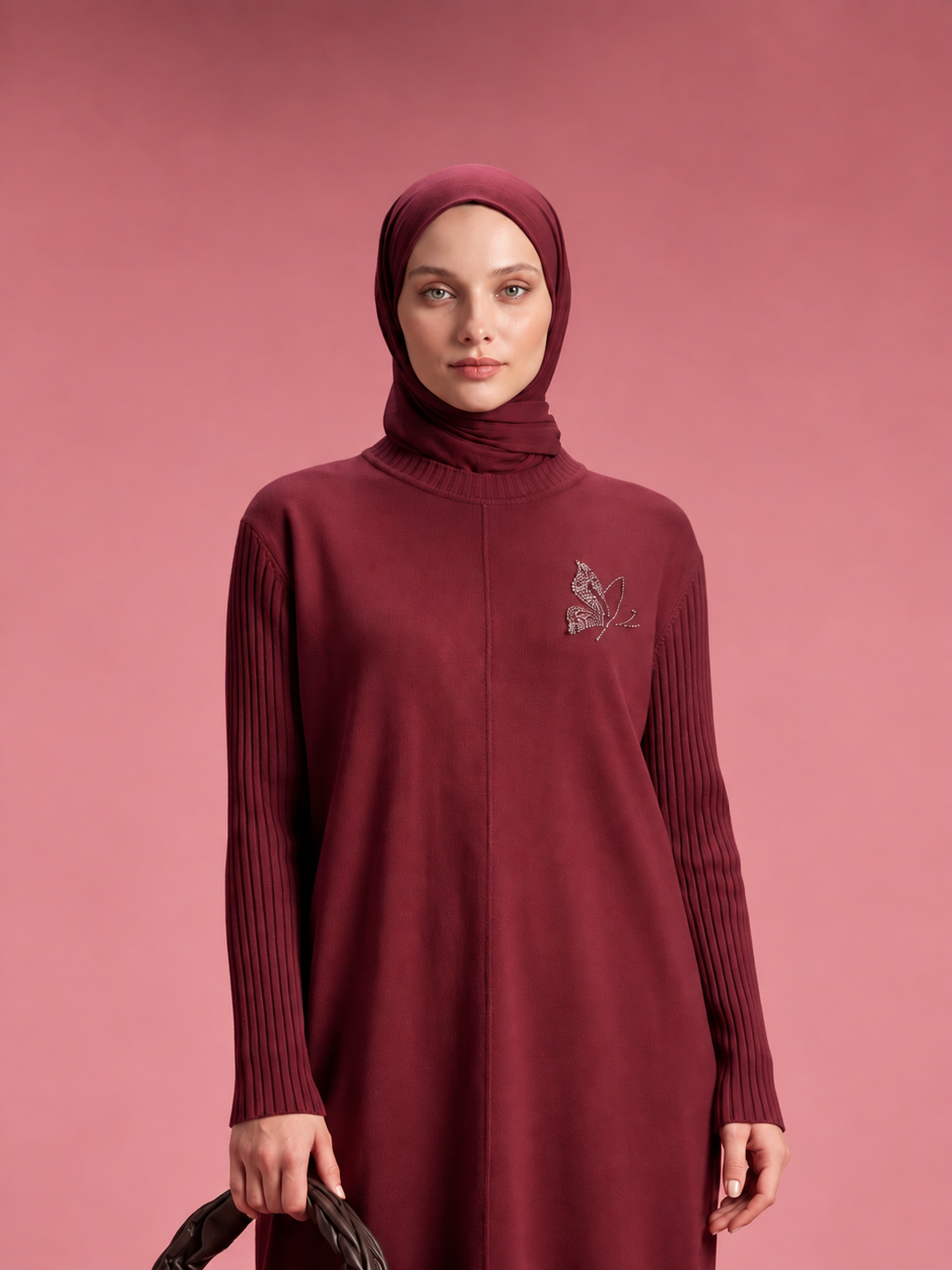 Butterfly Detail Ribbed Knit Modest Tunic - Image 2
