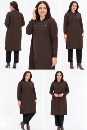 Half-Zip Long Sleeve Tunic - 100 cm Lenght
