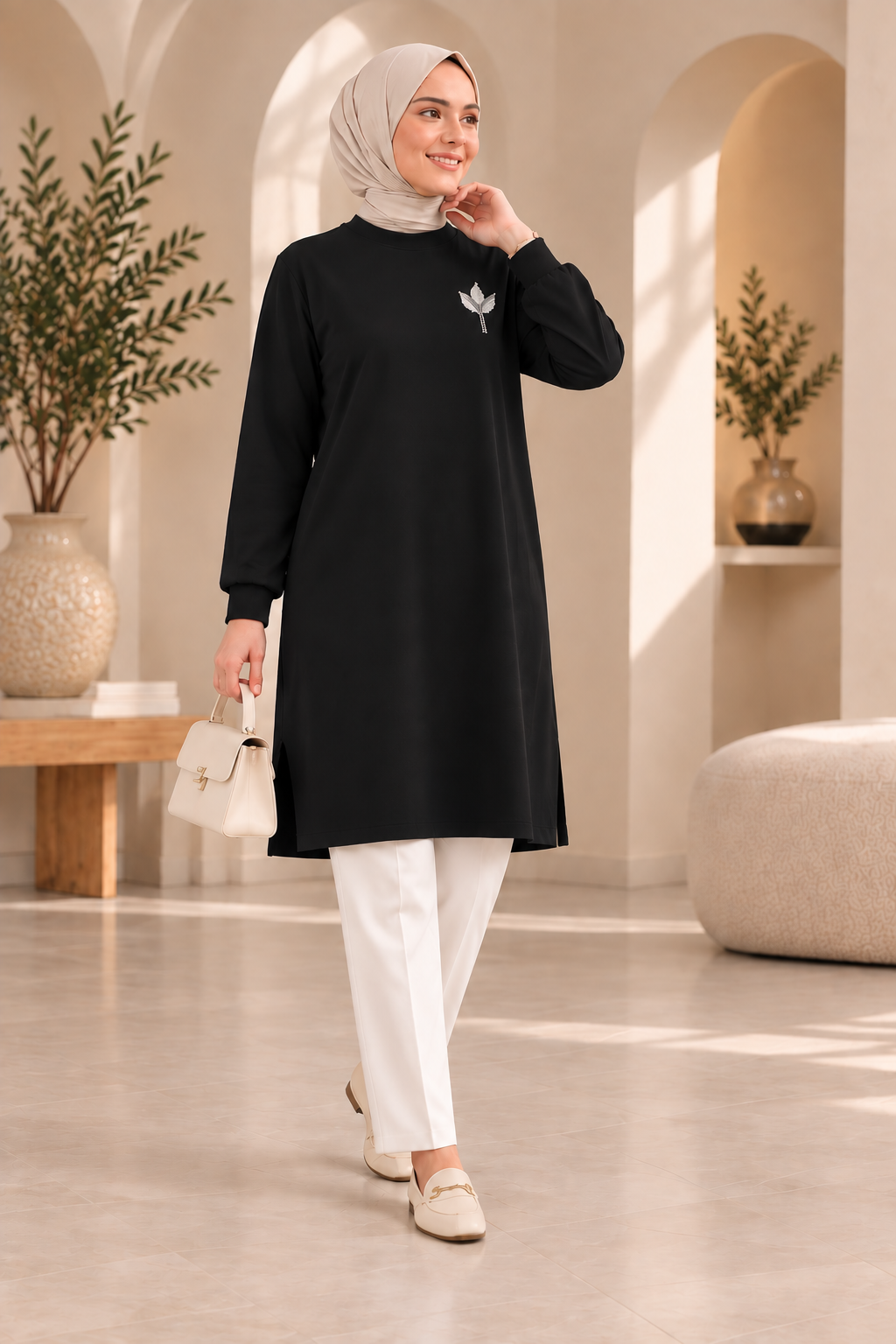 Crystal Brooch Long Tunic