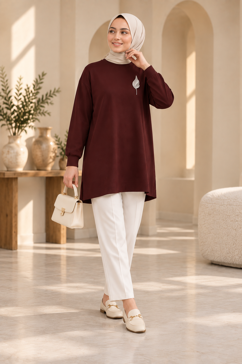 Crystal Leaf Brooch Tunic