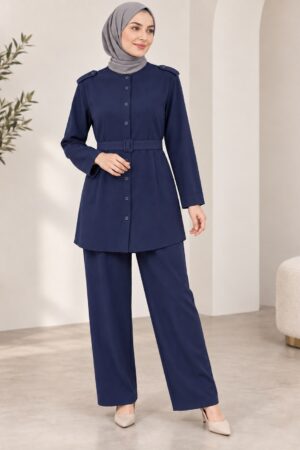 Belted Button-Front Tunic & Pants Set