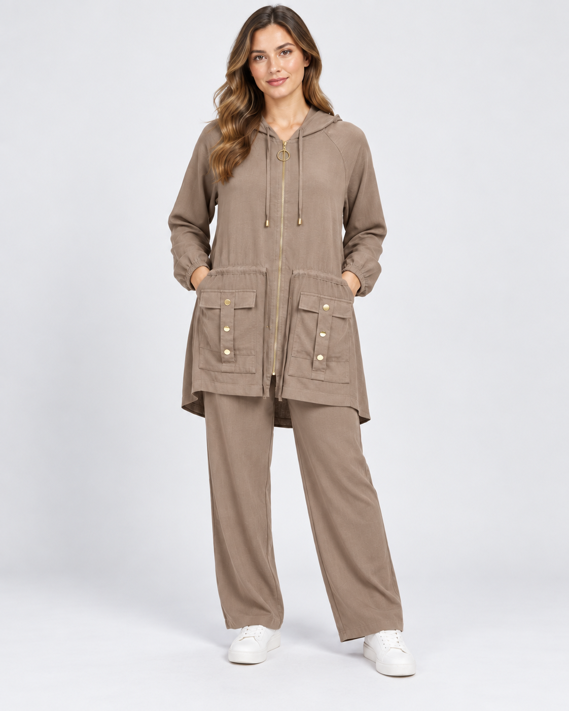Hooded Zip-Up Tunic & Pants Set - Image 2