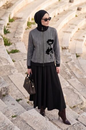 Floral Zip-Up Knit Jacket & Skirt Set