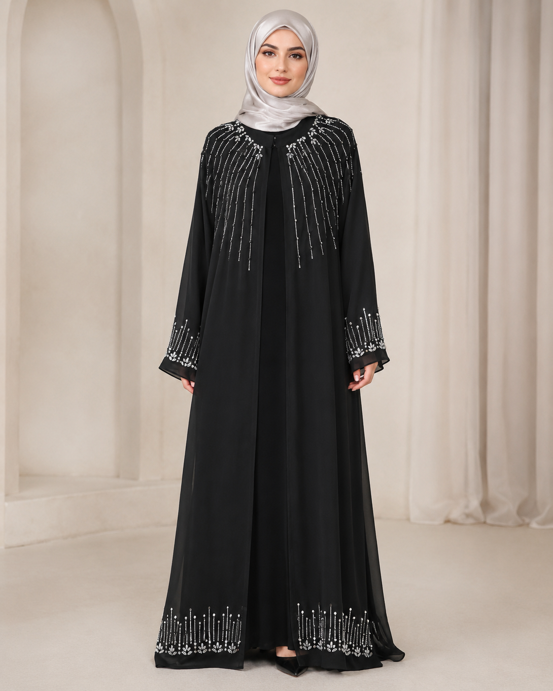 Embellished Chiffon Two-Piece Abaya Set